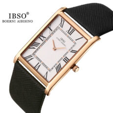 IBSO Ultra-Thin Rectangle Dial Men’s Luxury Quartz Watch - Genuine Leather Strap & Waterproof