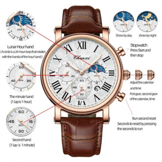 Moon Phase Date Waterproof watch